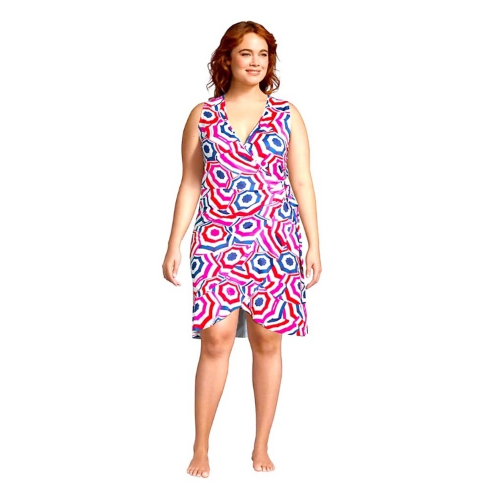 Lands’ End plus size 18 umbrella wrap bathing suit cover-up dress quick dry swim